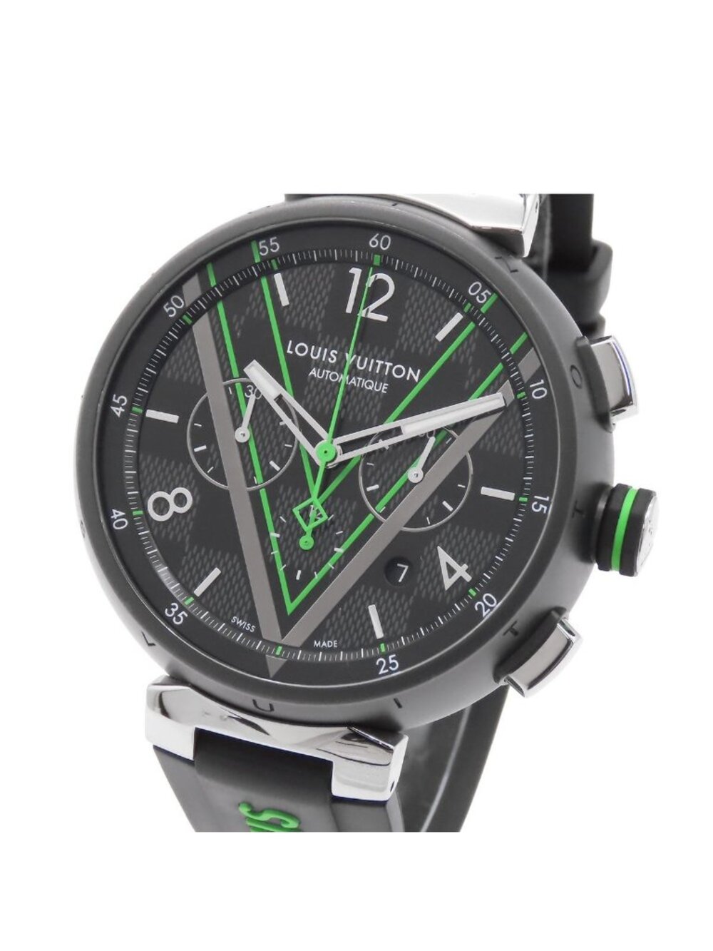 Louis Vuitton Tambour Chronograph Damier Graphite Lace Black SS Rubber Watch